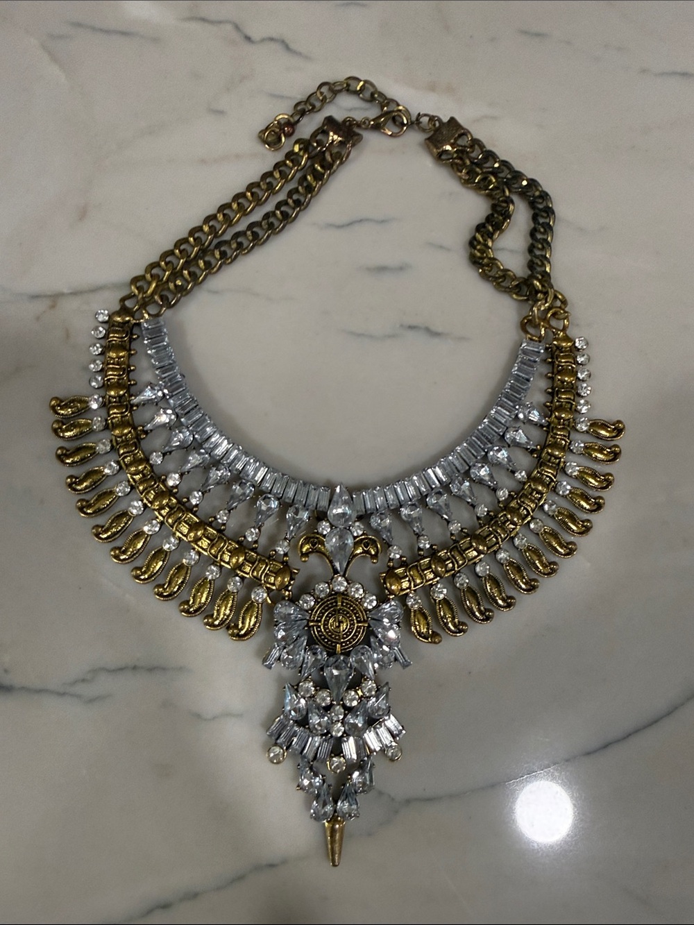 Gold-Tone and Silver Crystal Bib Necklace